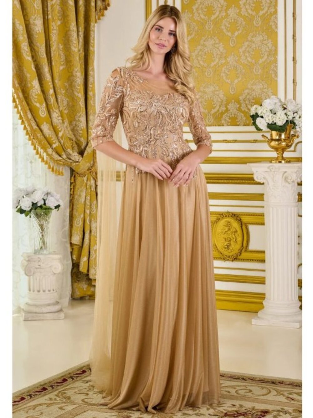 Clearance Champagne Size 4XL A-Line Mother of the Bride Gown by GLS GL3788